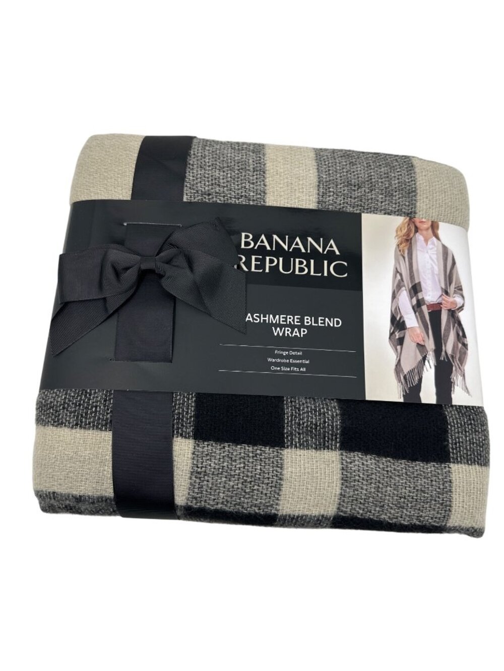 Banana Republic Cashmere Blend Fringe Detail Plaid Design Wrap One Size Fits All